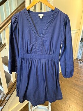 J. Crew Navy Cotton V-Neck Tunic Dress with Lace Trim
